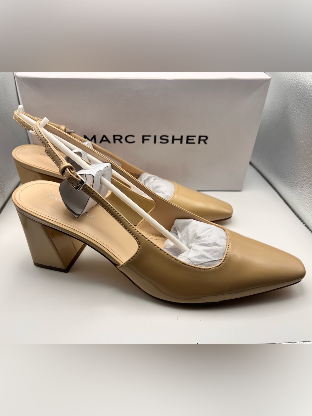 Marc Fisher Lethe Nude Patent Slingback Block Heel Pumps Size 11 NIB
